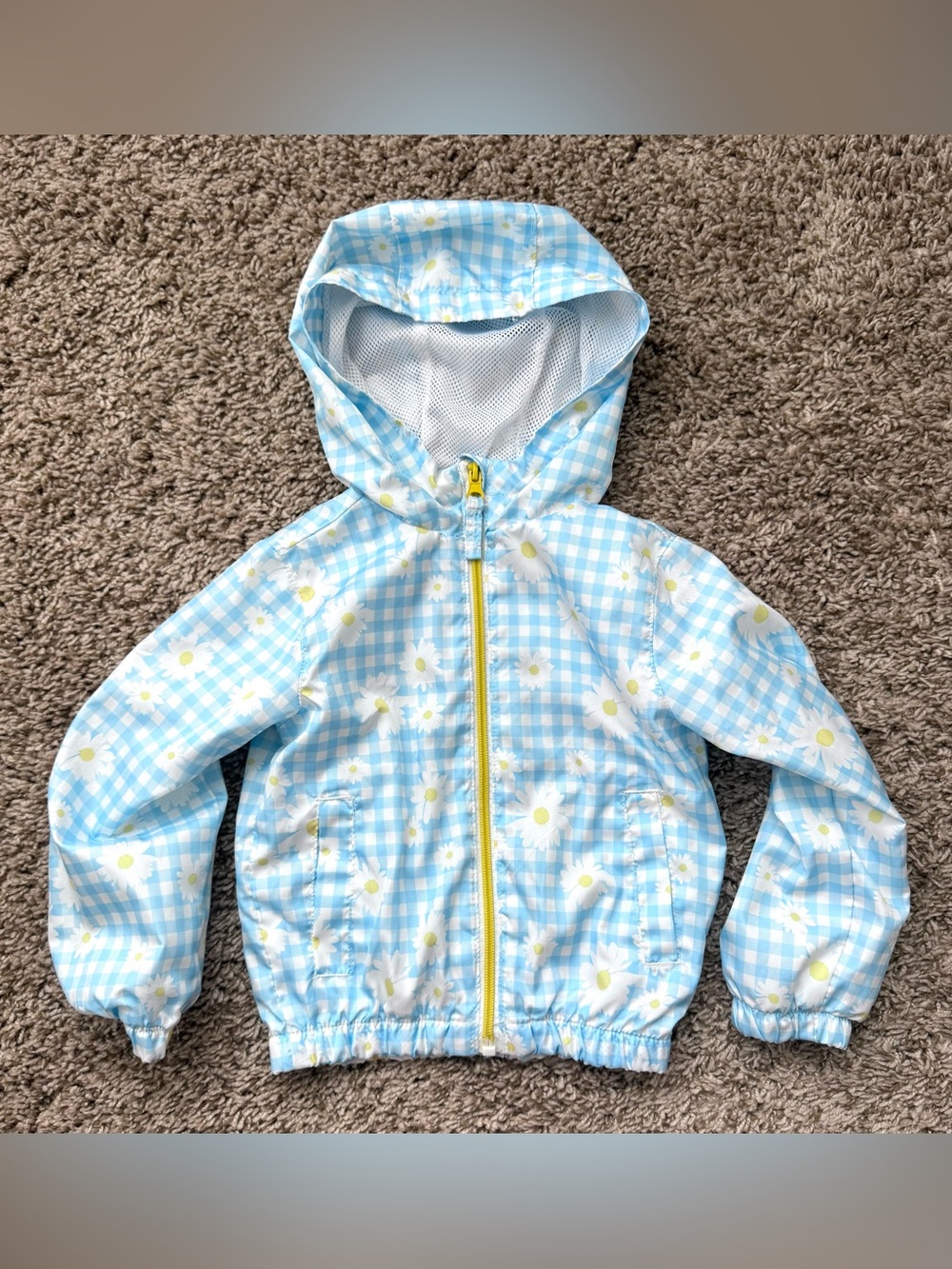 Pink Platinum Girls 3T Blue Gingham Daisy Hooded Windbreaker Jacket